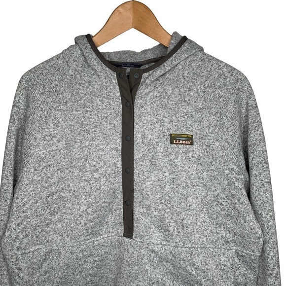 Ll Bean Womens Sweater Fleece Hooded 1/2 Button Jacket size Large Gray Pullover - Picture 4 of 9